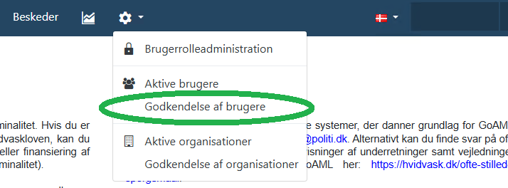 GoAML godkendelse af nye brugere