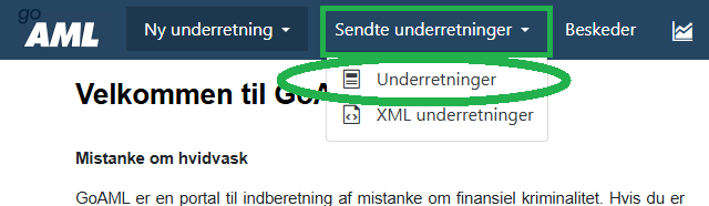 GoAML underretning status