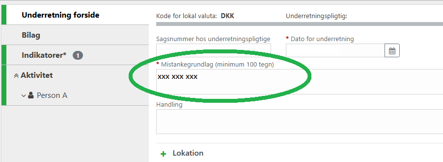 GoAML underretning afvist mistankegrundlag fejl